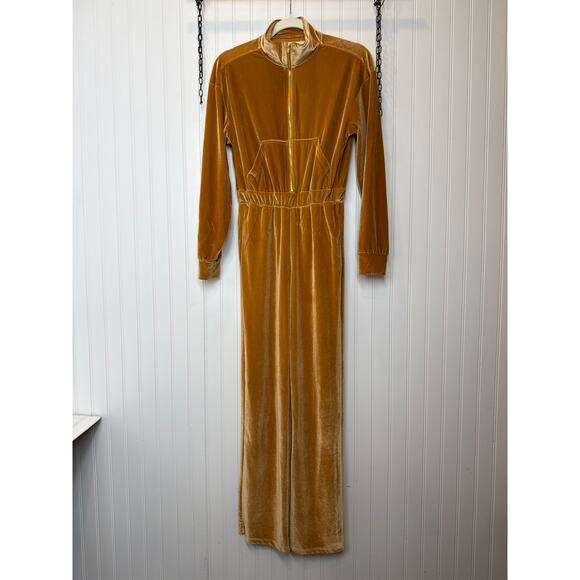 Fabletics Velour Zip-Up Wide Leg Onesie Jumpsuit Light Honey Wide-Leg Size XS - Picture 2 of 8
